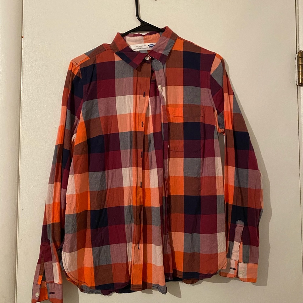 Navy blue and orange button up